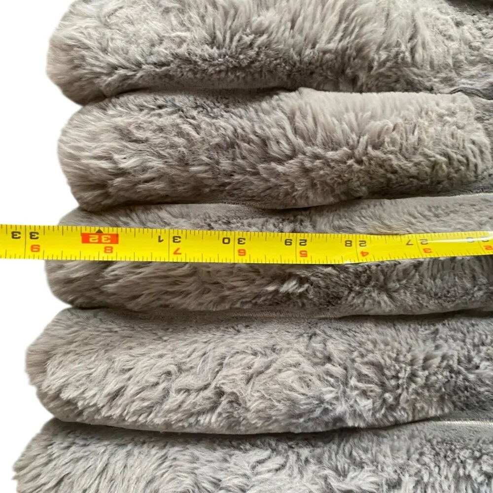 Frye Luxe Faux‎ Fur Plush King Size Blanket Gray Ribbed Textured Heavy Defects